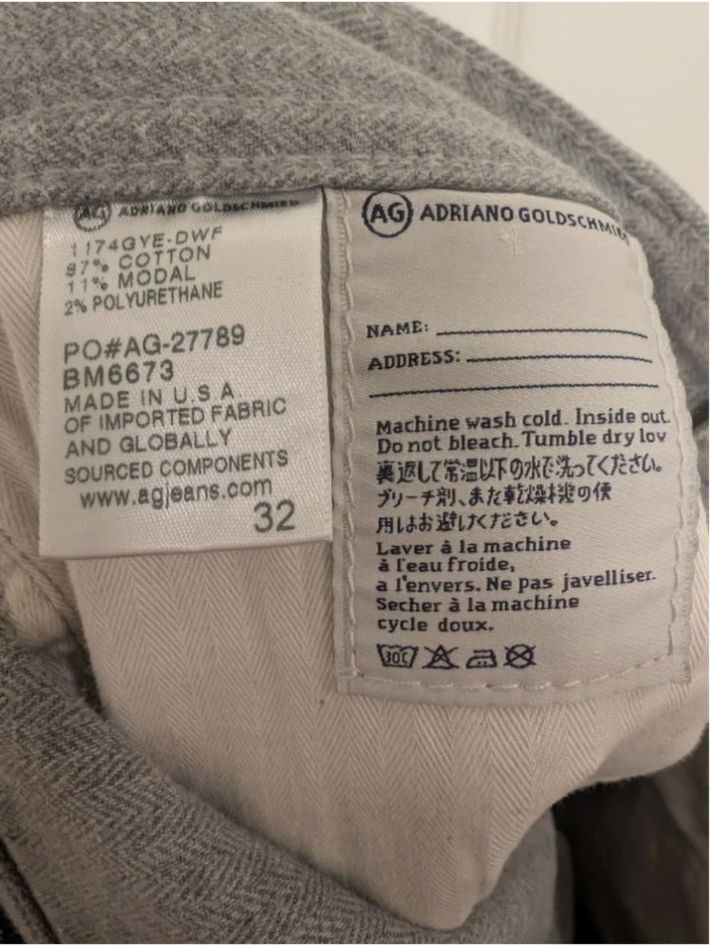 Men's AG Adriano Goldschmied Straight Jeans 32x30 (the graduate tailored leg)